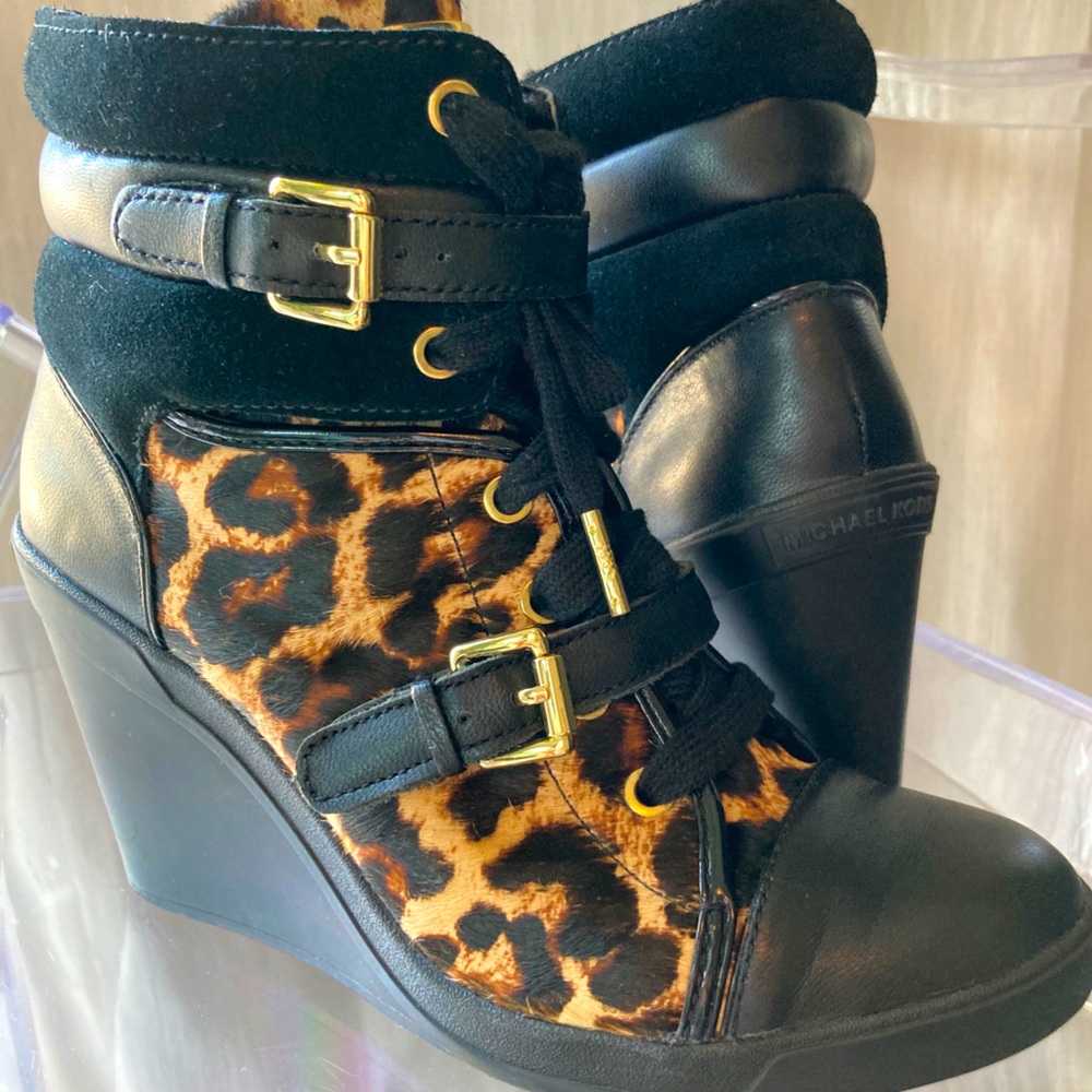 Michael Kors Leopard Wedge Sneaker Boots